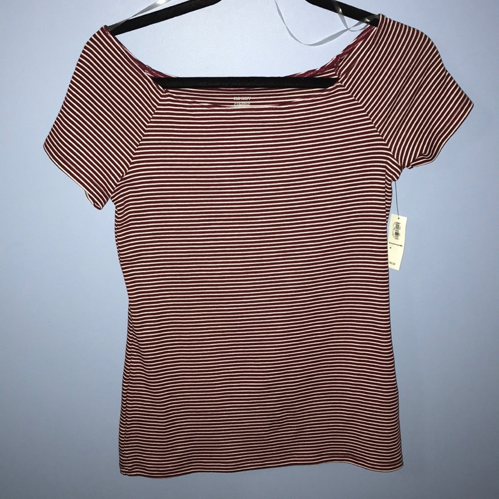 Red and white striped low shoulder t shirt